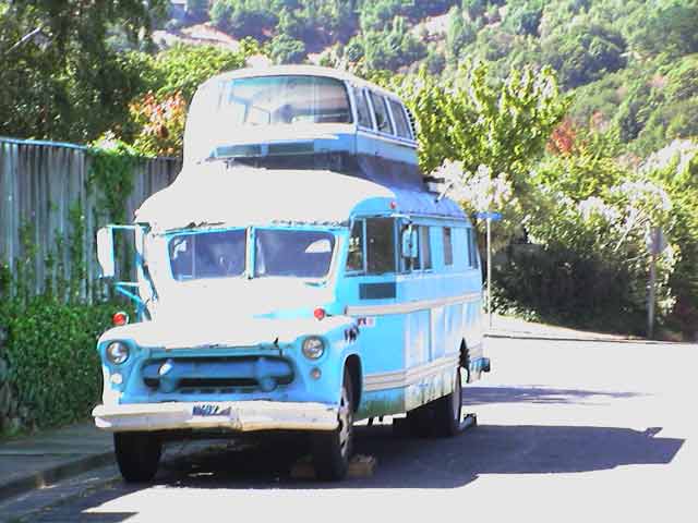  nonMarincoast sight an old bus with a VW Microbus glued onto the top